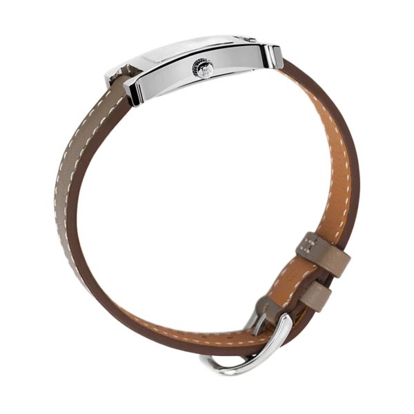 HERMÈS H Hour Small Model quartz white dial Swift taupe leather strap 25 mm