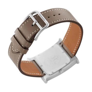 HERMÈS H Hour Small Model quartz white dial Swift taupe leather strap 25 mm