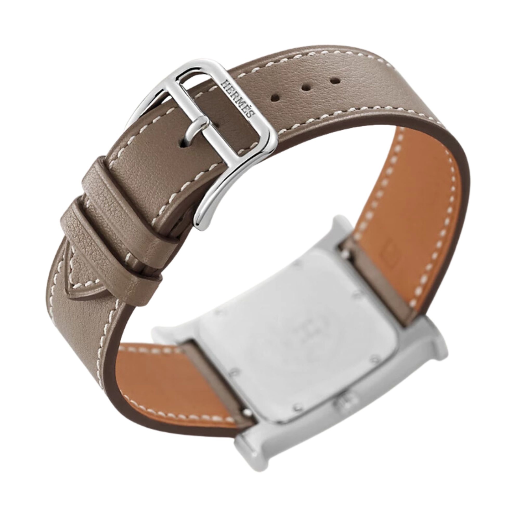 HERMÈS H Hour Small Model quartz white dial Swift taupe leather strap 25 mm