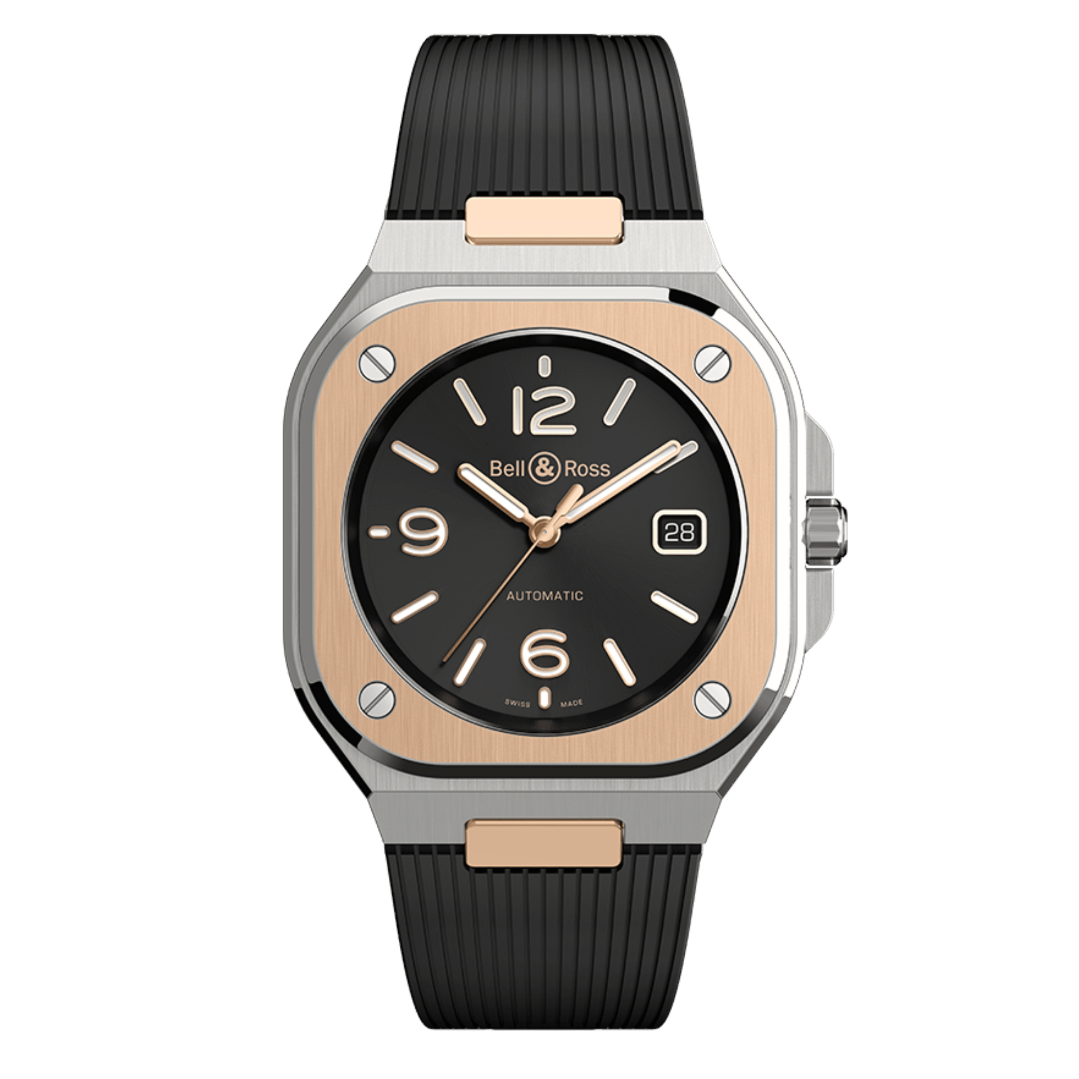 Montre Bell & Ross BR 05 Black Steel & Gold automatique cadran noir bracelet caoutchouc 40 mm