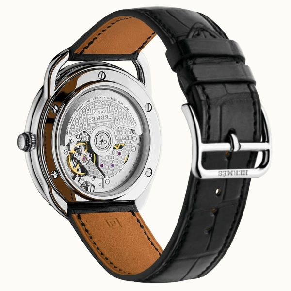 Montre HERMÈS Arceau automatique cadran blanc bracelet cuir marron foncé 40 mm