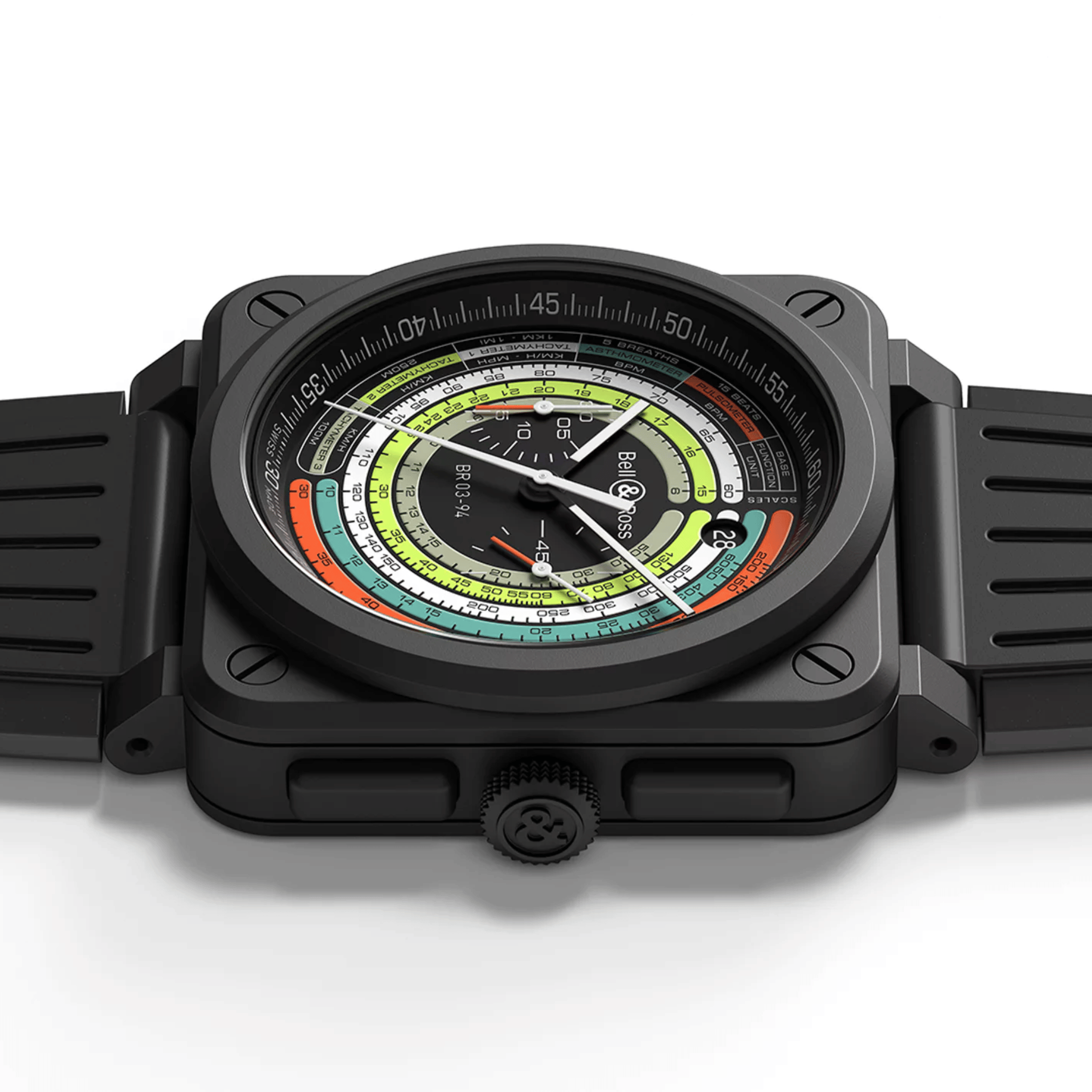 Bell & Ross BR-03 Chrono Multimeter ceramic automatic black dial rubber strap 42 mm