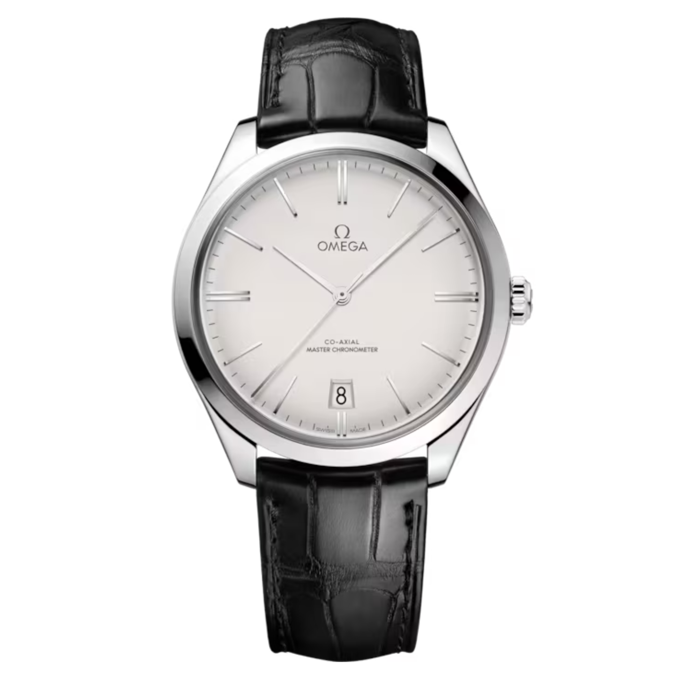 Montre Omega De Ville Trésor Co-Axial Master Chronometer mécanique cadran argenté bracelet cuir 40 mm