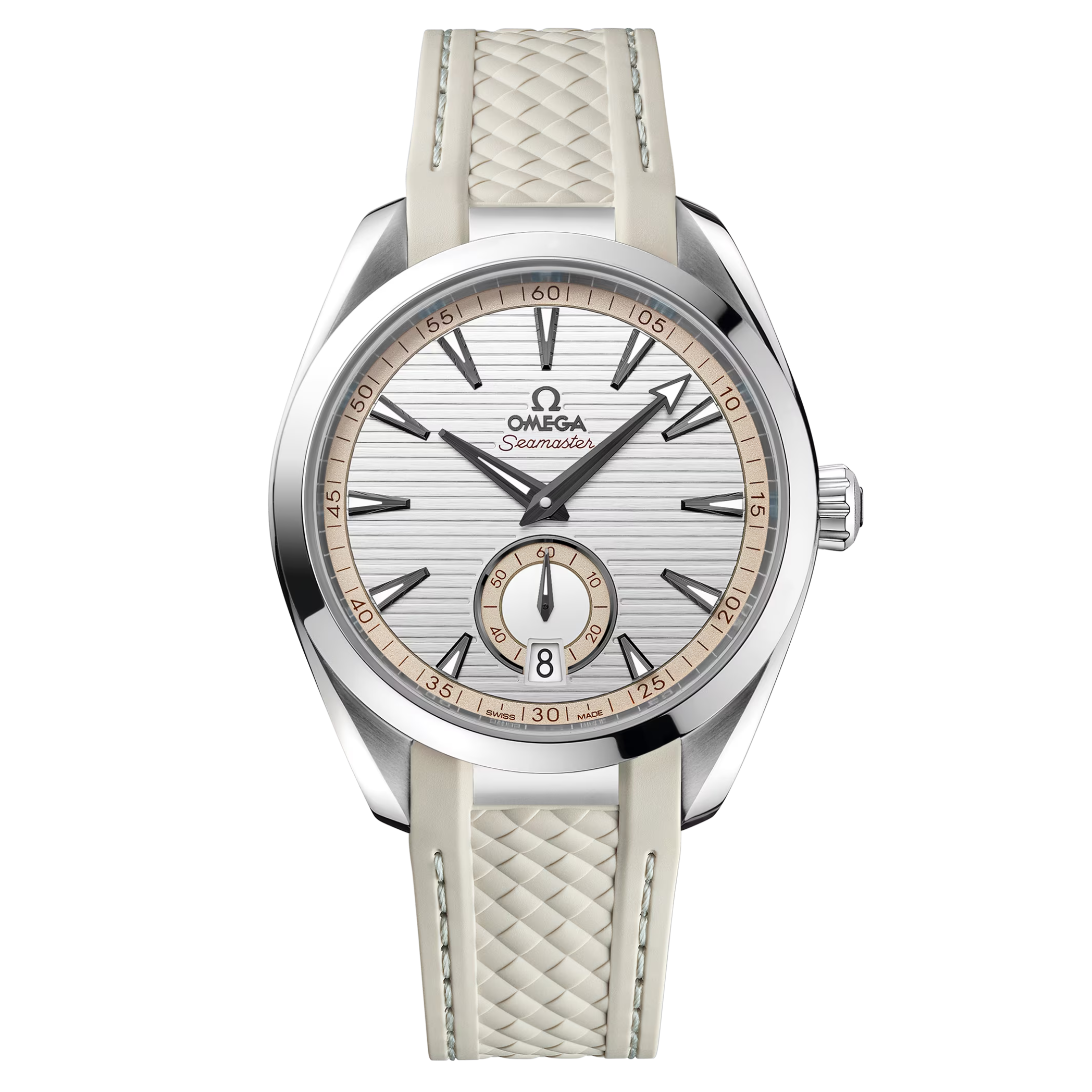 Montre Omega Seamaster Aqua Terra 150m Petite Seconde Co-Axial Master Chronometer cadran beige bracelet caoutchouc 41 mm