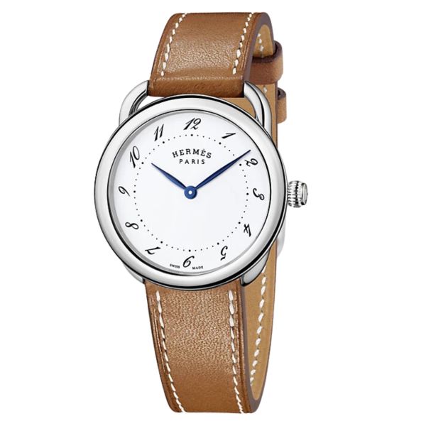 HERMÈS Arceau Grand Modèle quartz watch white lacquered dial brown