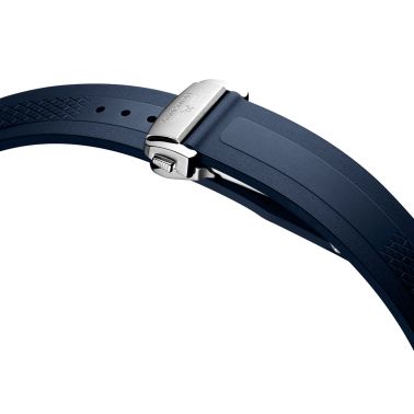 Montre Longines Conquest Chronographe automatique cadran argent bracelet caoutchouc bleu 42 mm L3.835.4.98.9