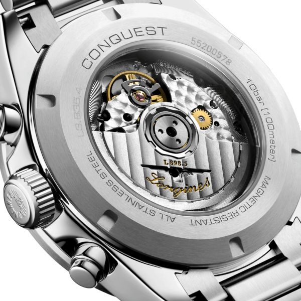 Montre Longines Conquest Chronographe automatique cadran argent et vert bracelet acier 42 mm L3.835.4.02.6