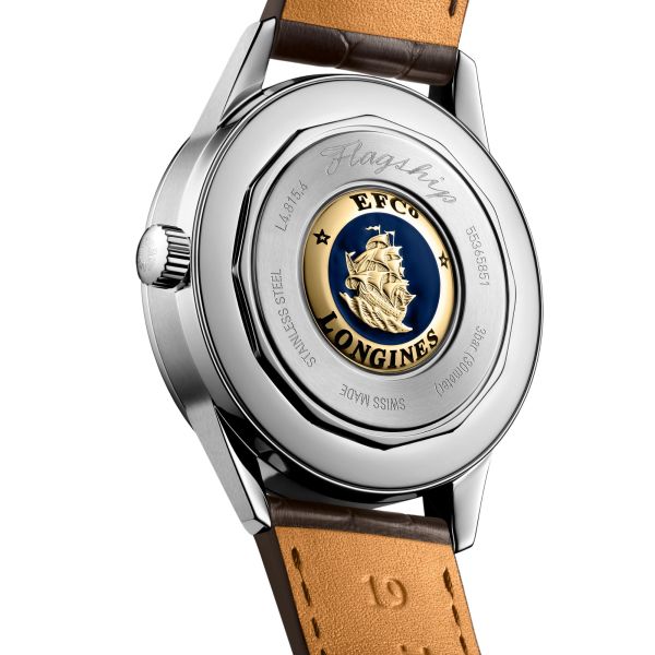 Montre Longines Flagship Heritage Phase de Lune automatique cadran beige havane bracelet cuir brun 38,5 mm