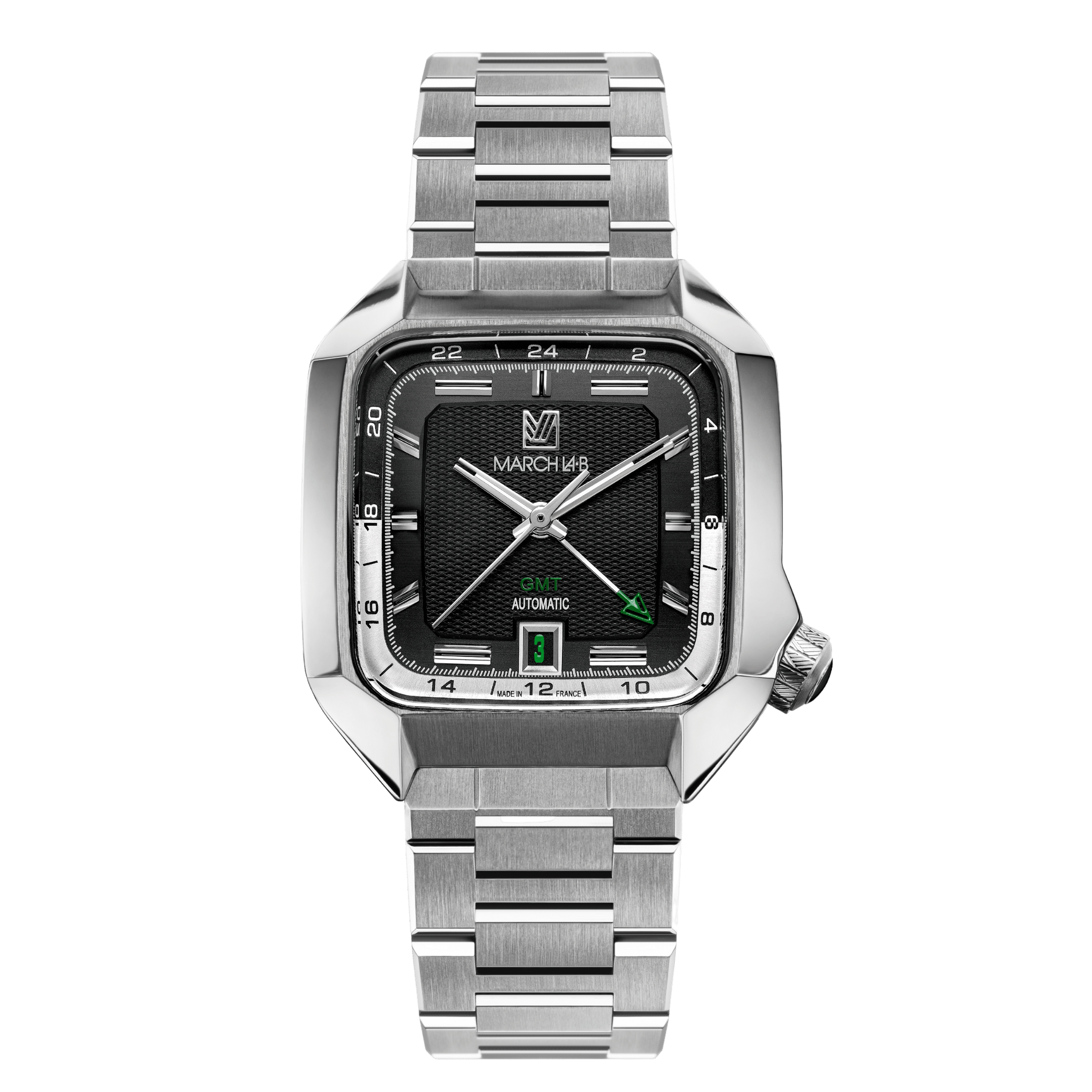 March LA.B AM2 GMT Automatic Black steel bracelet 39 mm