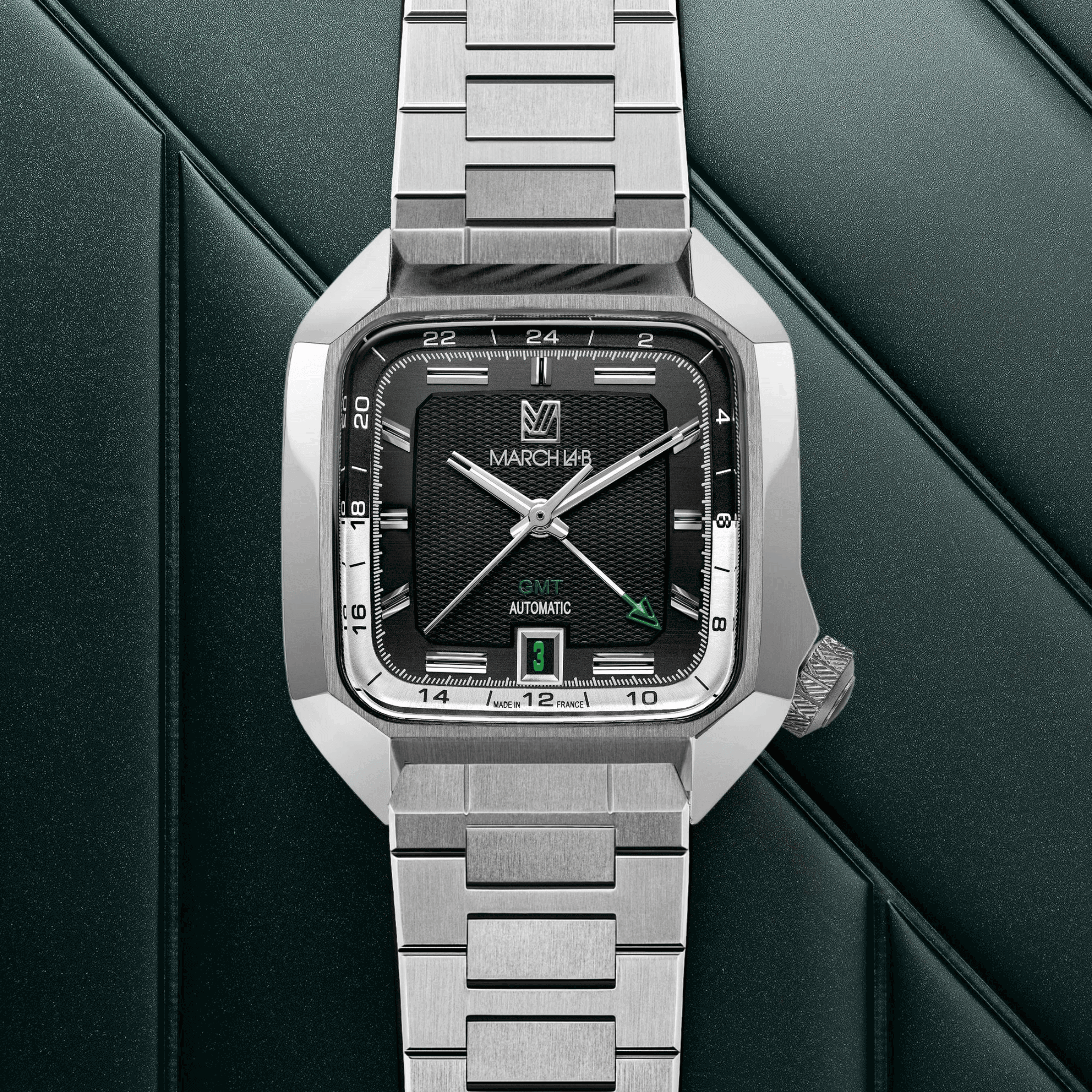 March LA.B AM2 GMT Automatic Black steel bracelet 39 mm