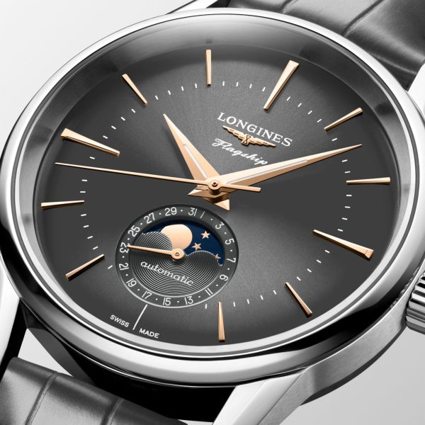 Longines Flagship Heritage automatic moon phase watch black dial black bracelet 38,5 mm
