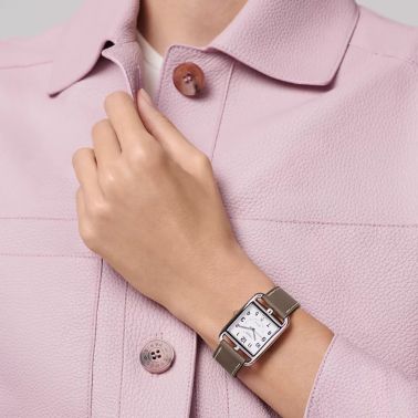 Montre HERMÈS Cape Cod Grand Modèle automatique cadran blanc bracelet cuir taupe 37 mm