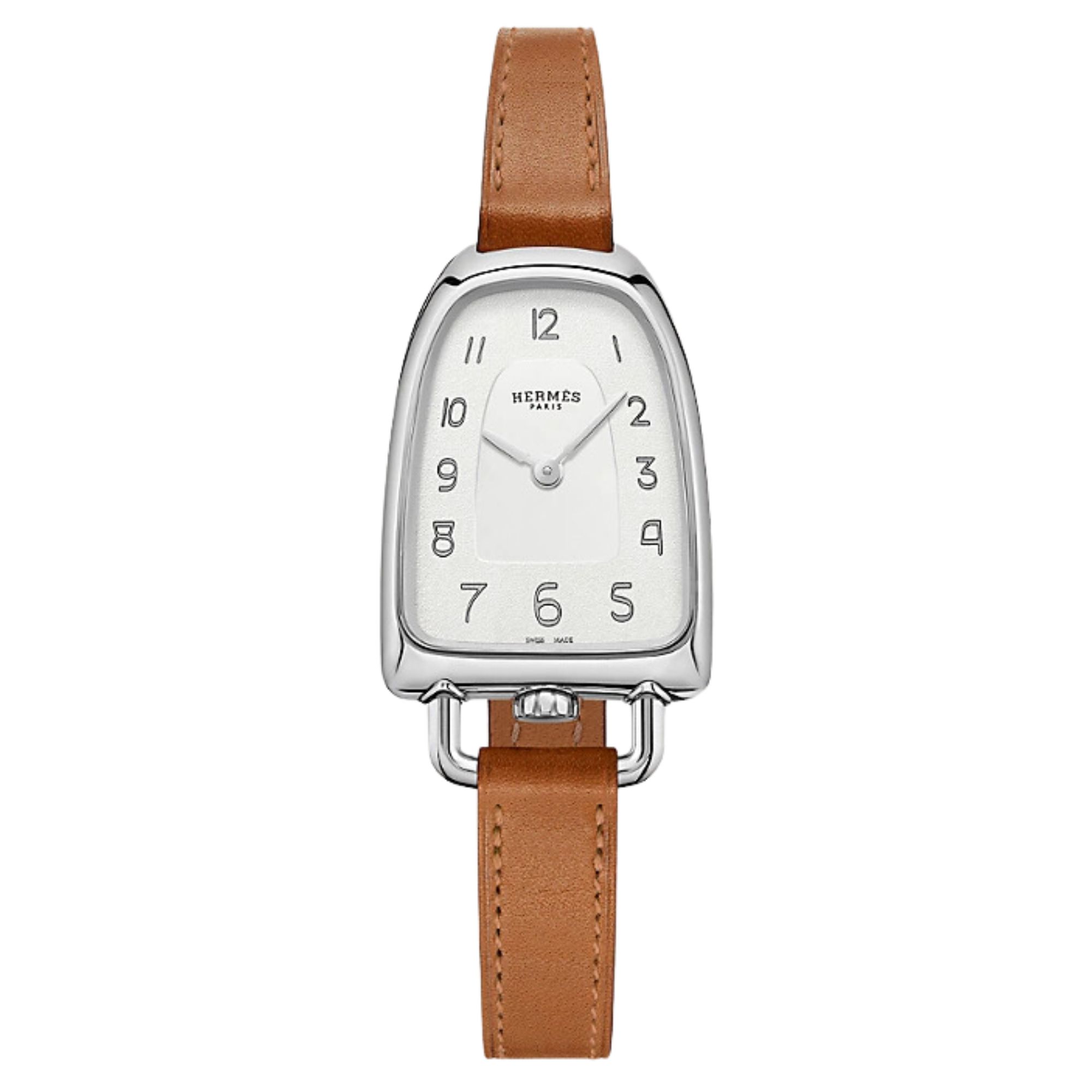 HERMÈS Galop d'Hermès Moyen Model quartz silver dial brown leather strap 32 mm