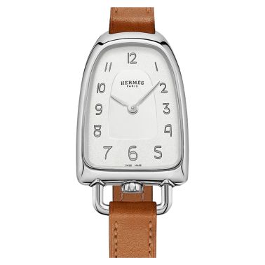 HERMÈS Galop d'Hermès Moyen Model quartz silver dial brown leather strap 32 mm