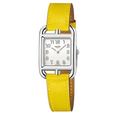 Montre HERMÈS Cape Cod Petit Modèle quartz cadran argenté bracelet cuir jaune de Naples 31 mm W055588WW00
