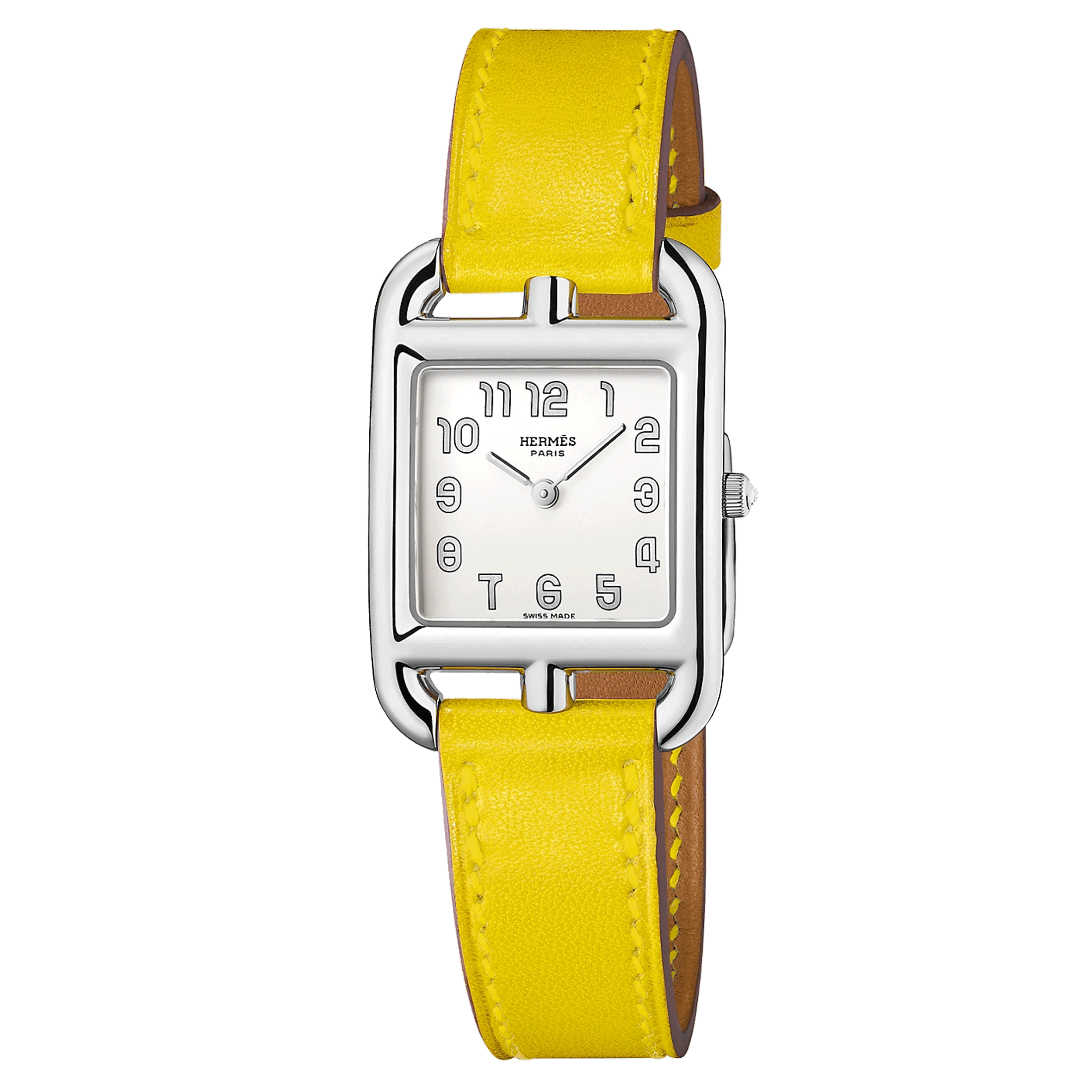 HERMÈS Cape Cod Petit Modèle quartz silver dial Naples yellow leather strap 31 mm W055588WW00