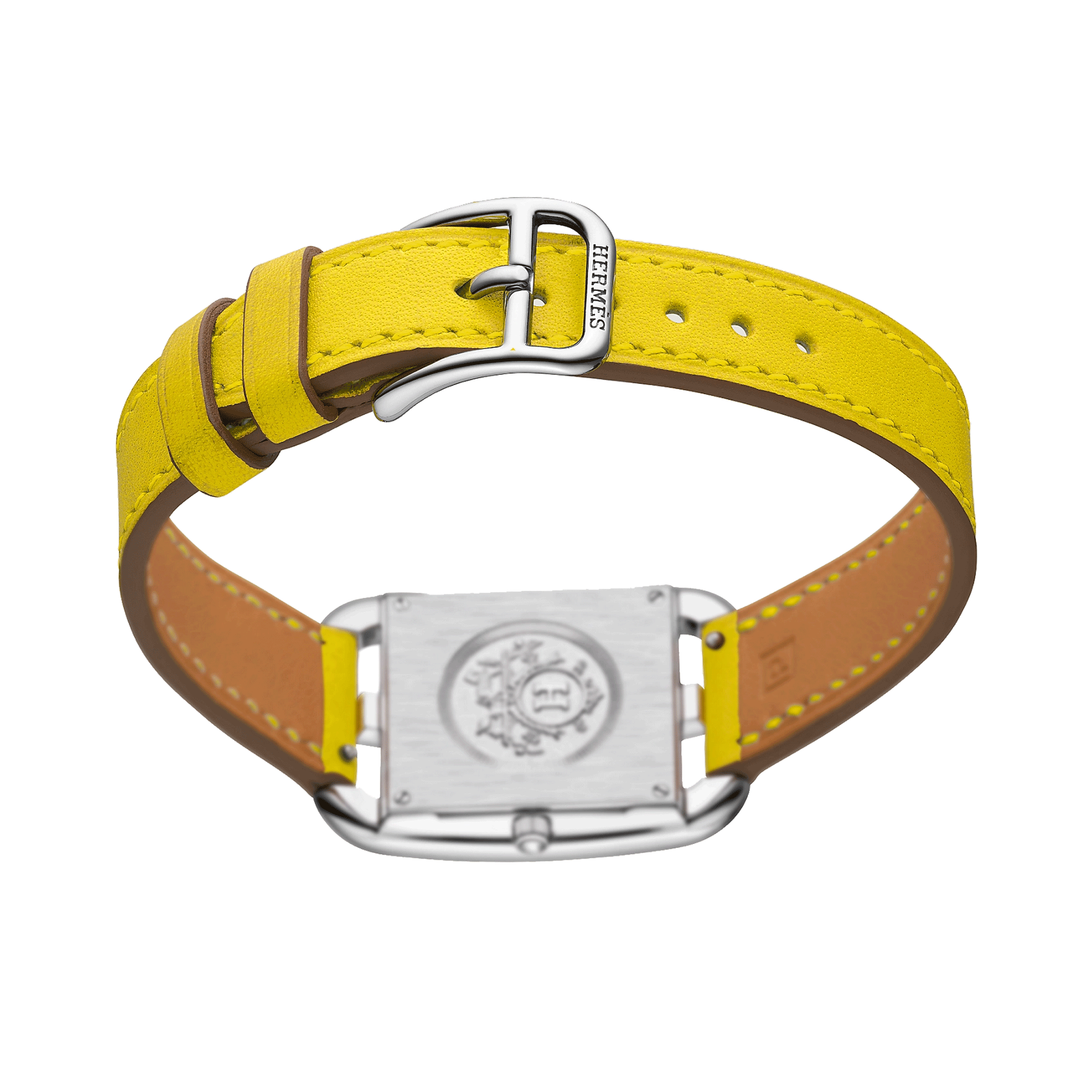 Montre HERMÈS Cape Cod Petit Modèle quartz cadran argenté bracelet cuir jaune de Naples 31 mm W055588WW00