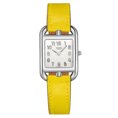 HERMÈS Cape Cod Petit Modèle quartz silver dial Naples yellow leather strap 31 mm W055588WW00