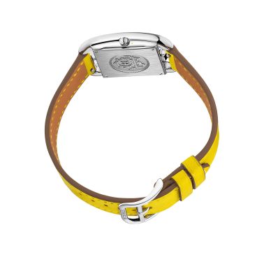 Montre HERMÈS Cape Cod Petit Modèle quartz cadran argenté bracelet cuir jaune de Naples 31 mm W055588WW00