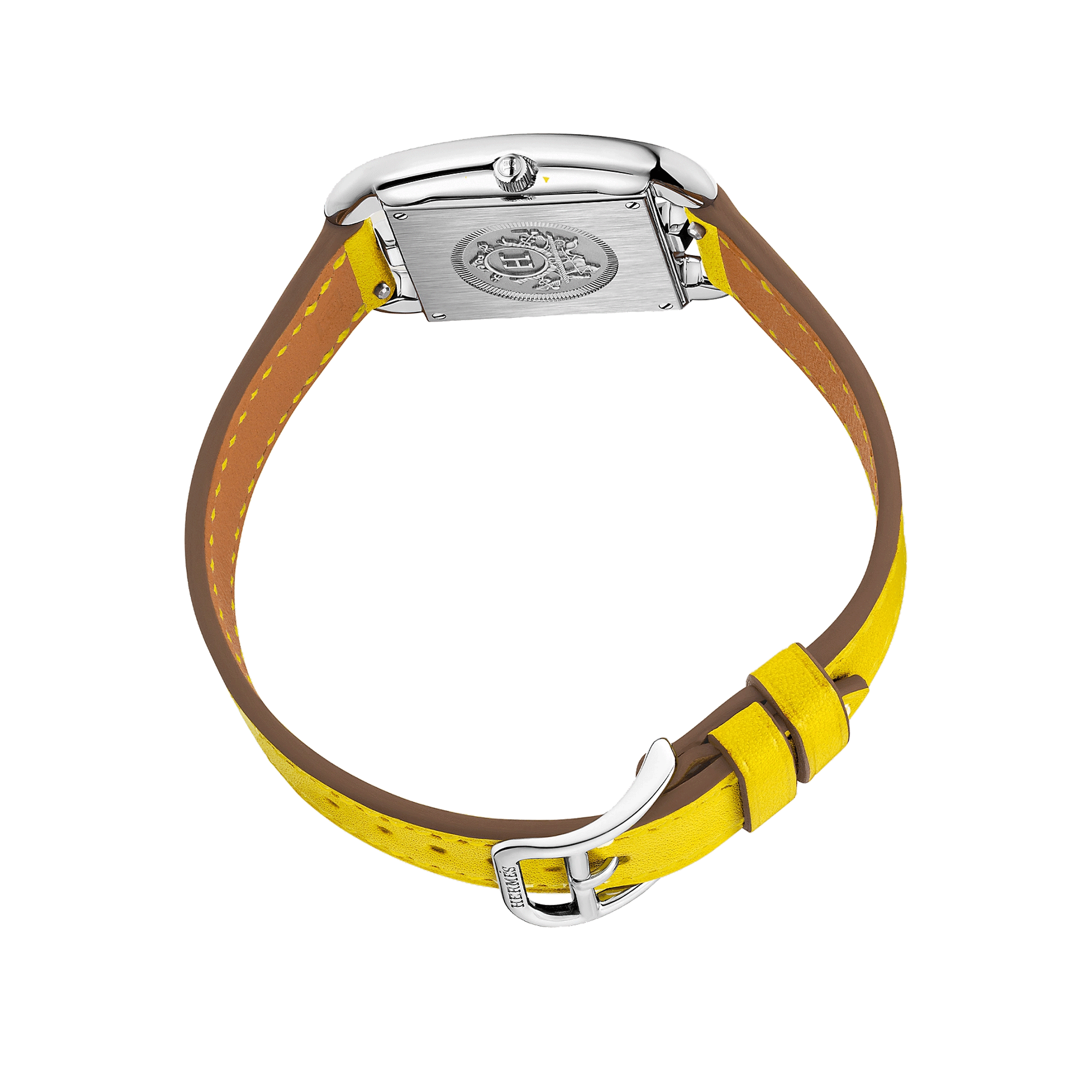 Montre HERMÈS Cape Cod Petit Modèle quartz cadran argenté bracelet cuir jaune de Naples 31 mm W055588WW00