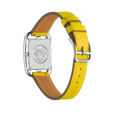 Montre HERMÈS Cape Cod Petit Modèle quartz cadran argenté bracelet cuir jaune de Naples 31 mm W055588WW00