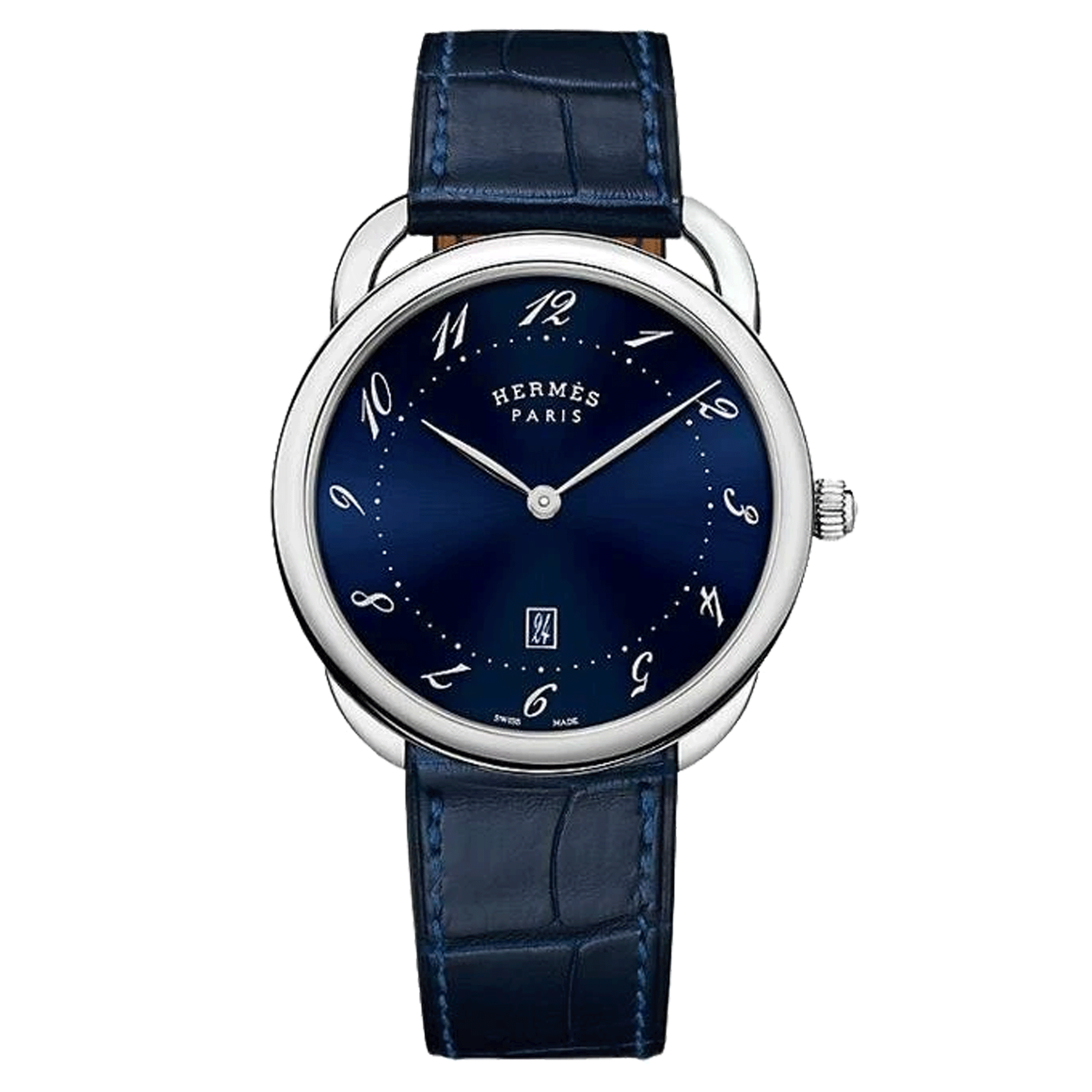 Montre HERMÈS Arceau Grand Modèle quartz cadran bleu bracelet cuir bleu 40 mm W055765WW00