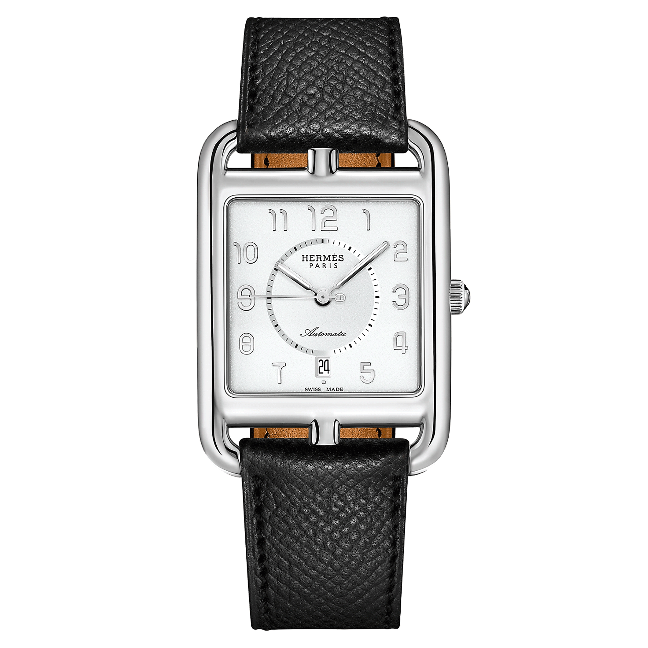 Montre HERMÈS Cape Cod Grand Modèle automatique cadran blanc bracelet cuir noir 37 mm W056583WW00
