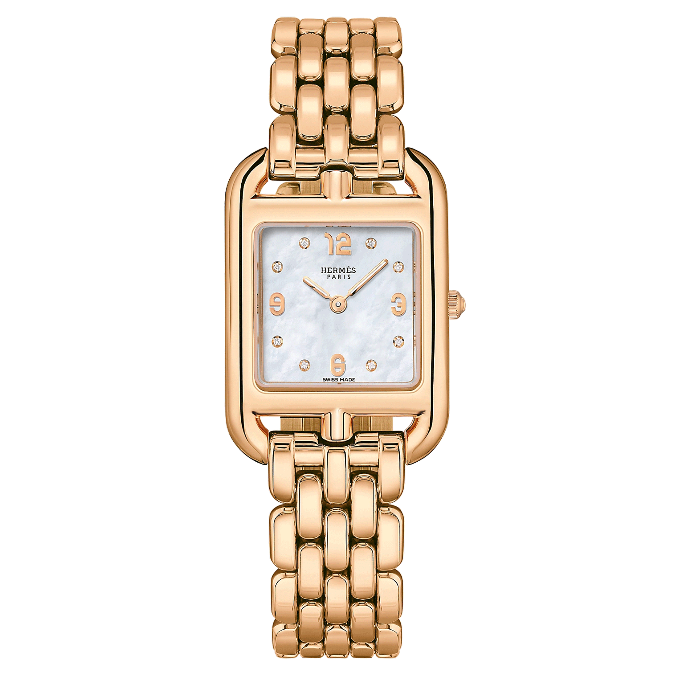Montre HERMÈS Cape Cod Petit Modèle Or Rose cadran nacre blanche bracelet or rose 23 mm W059549WW00
