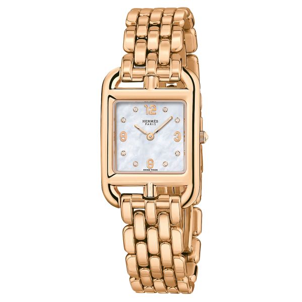 Montre HERMÈS Cape Cod Petit Modèle Or Rose cadran nacre blanche bracelet or rose 23 mm W059549WW00