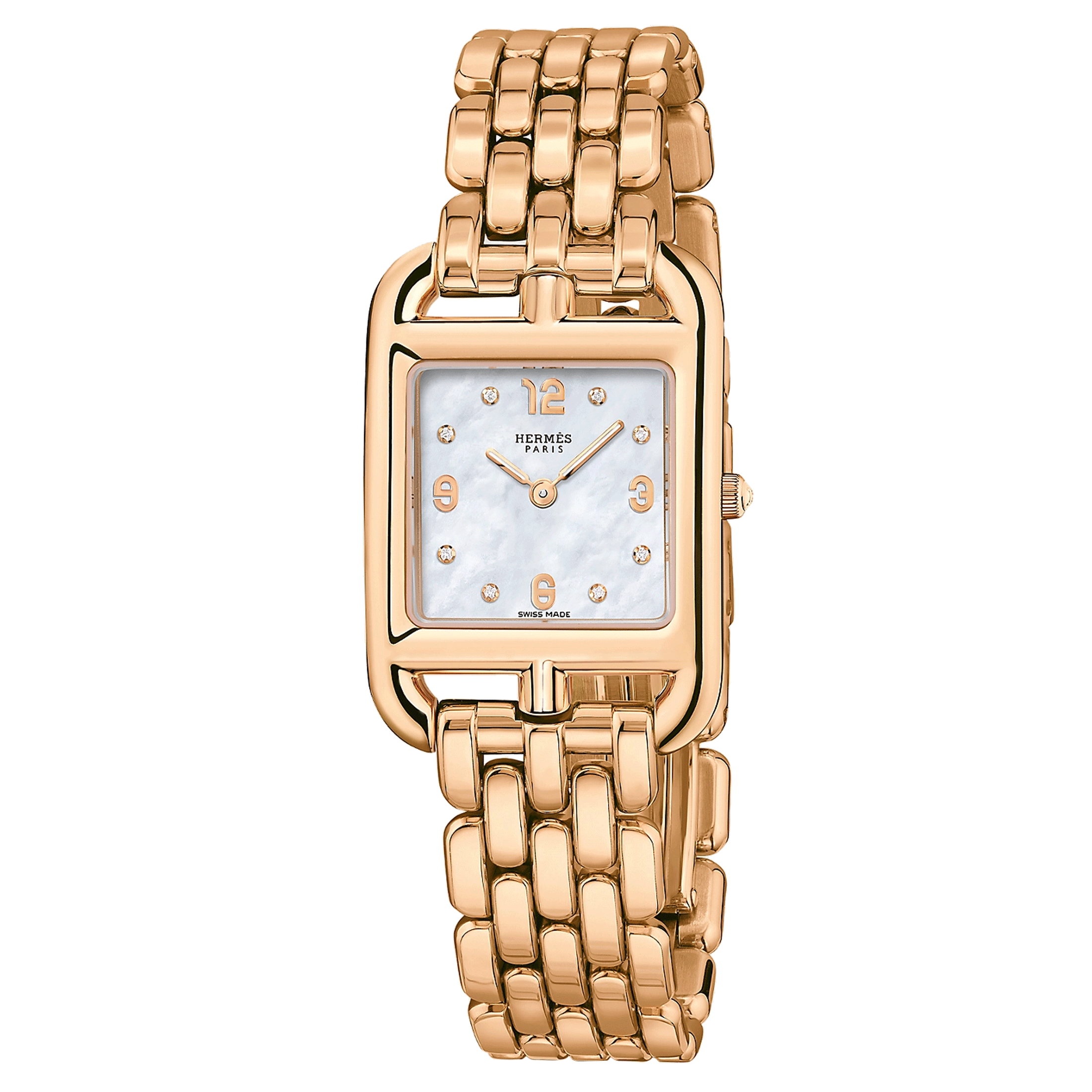 Montre HERMÈS Cape Cod Petit Modèle Or Rose cadran nacre blanche bracelet or rose 23 mm W059549WW00