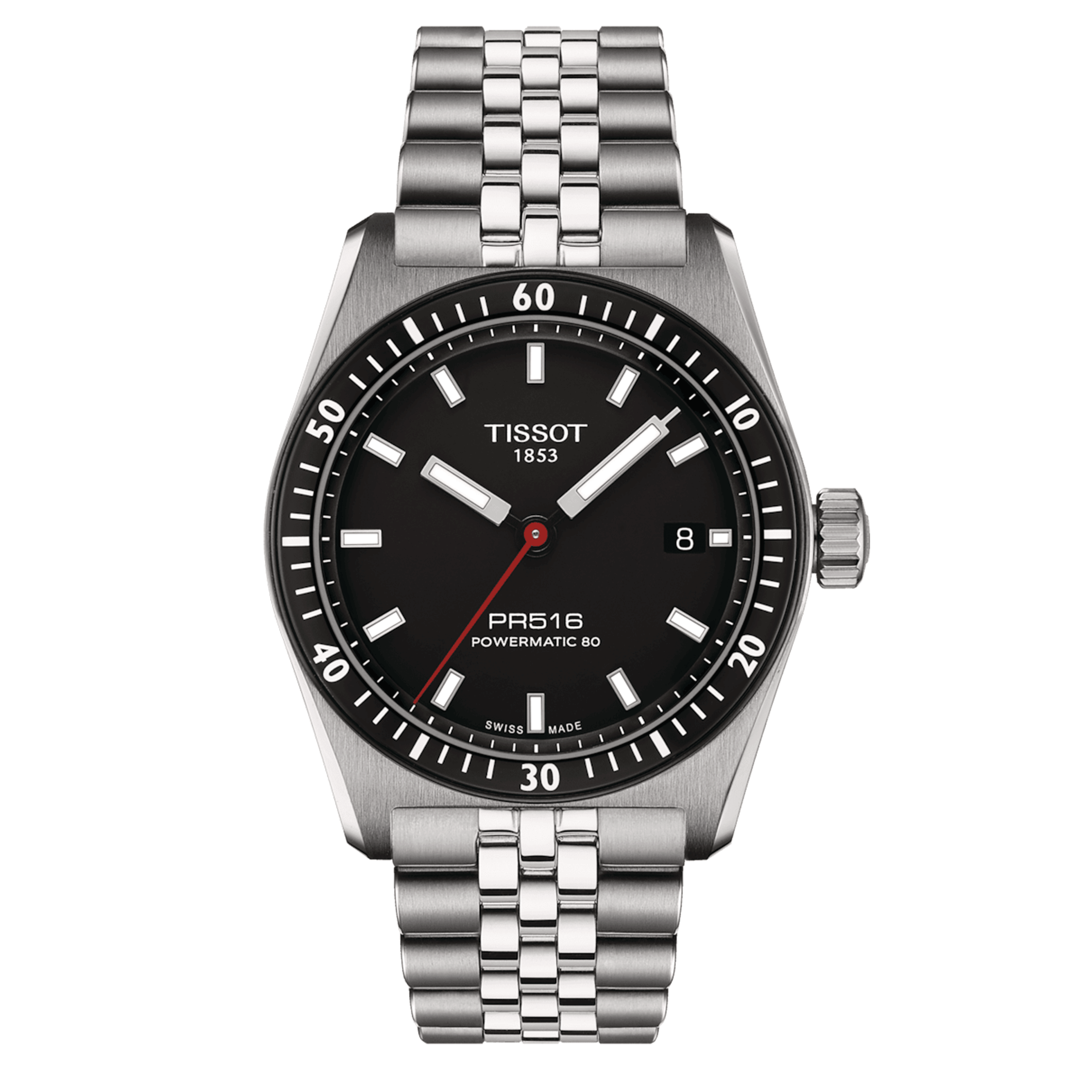 Montre Tissot T-Sport PR 516 Powermatic 80 cadran noir bracelet acier 38 mm T149.407.11.051.00