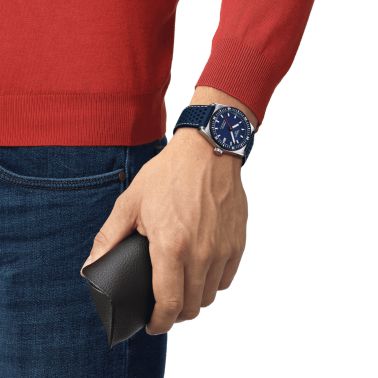 Montre Tissot T-Sport PR 516 Powermatic 80 cadran bleu bracelet cuir bleu 38 mm T149.407.16.041.00