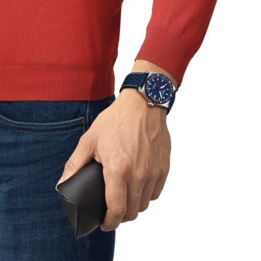 Montre Tissot T-Sport PR 516 Powermatic 80 cadran bleu bracelet cuir bleu 38 mm T149.407.16.041.00