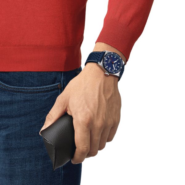 Montre Tissot T-Sport PR 516 Powermatic 80 cadran bleu bracelet cuir bleu 38 mm T149.407.16.041.00