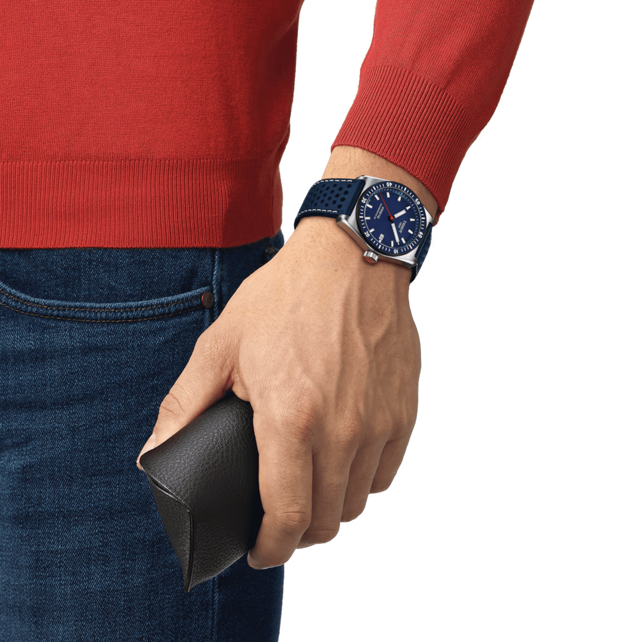 Montre Tissot T-Sport PR 516 Powermatic 80 cadran bleu bracelet cuir bleu 38 mm T149.407.16.041.00