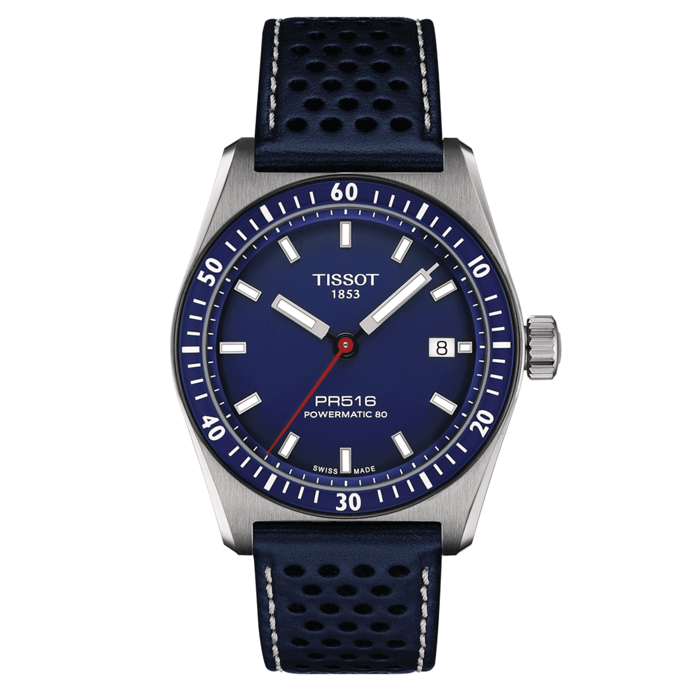 Montre Tissot T-Sport PR 516 Powermatic 80 cadran bleu bracelet cuir bleu 38 mm T149.407.16.041.00