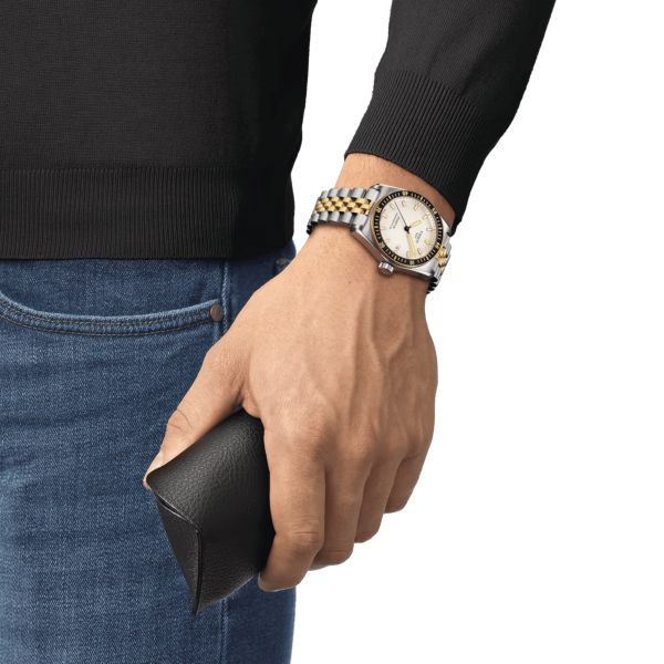 Tissot T-Sport PR 516 Powermatic 80 watch white dial stainless steel bracelet pvd yellow gold 38 mm T149.407.22.011.00