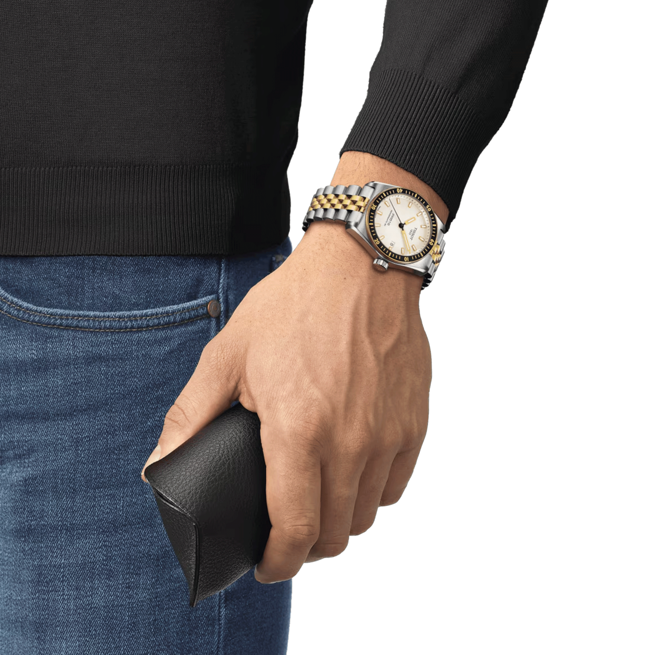 Tissot T-Sport PR 516 Powermatic 80 watch white dial stainless steel bracelet pvd yellow gold 38 mm T149.407.22.011.00