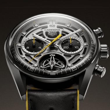 Montre TAG Heuer Carrera Chronographe Tourbillon x Porsche Panamericana automatique cadran argenté bracelet cuir 42 mm