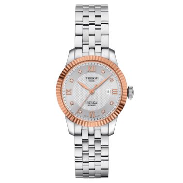Tissot Le Locle automatic Rose Gold watch diamond hour markers silver dial steel bracelet 29 mm T932.207.41.036.00 Tissot Le Locle automatic Rose Gold watch diamond hour markers silver dial steel bracelet 29 mm T932.207.41.036.00