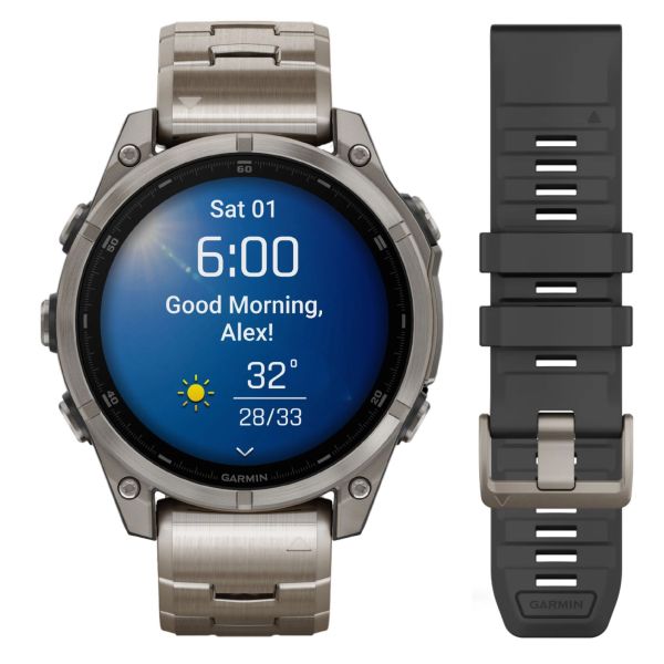 Garmin Fenix 8 AMOLED Sapphire Titanium - Titanium and black silicon strap 47 mm watch
