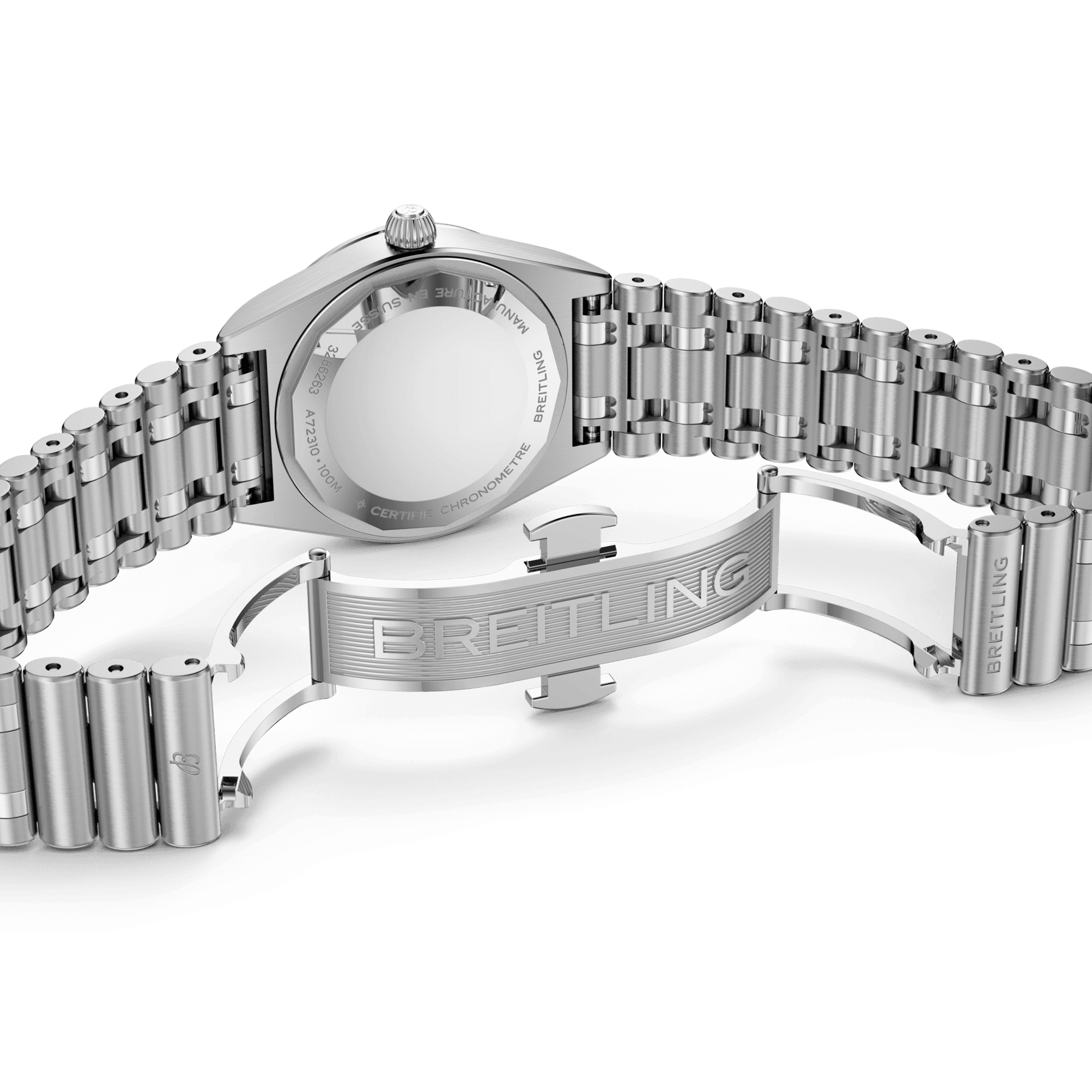 Montre Breitling Chronomat quartz lunette sertie index diamants cadran nacre noire bracelet acier 28 mm A72310531G1A1