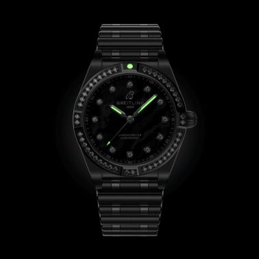 Breitling Chronomat quartz watch bezel set with diamond hour markers black mother-of-pearl 28 mm A72310531G1A1