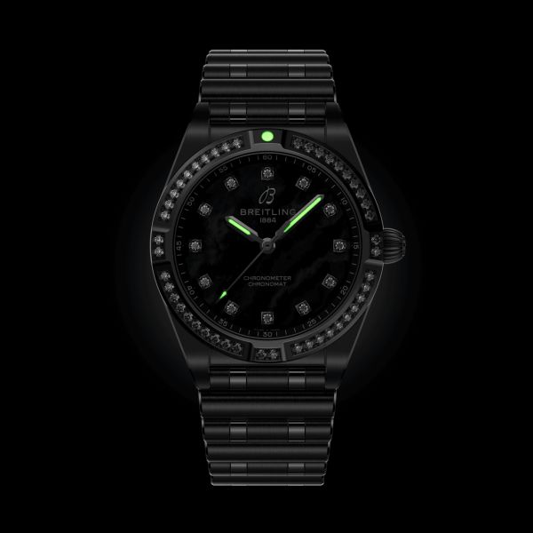 Breitling Chronomat quartz watch bezel set with diamond hour markers black mother-of-pearl 28 mm A72310531G1A1