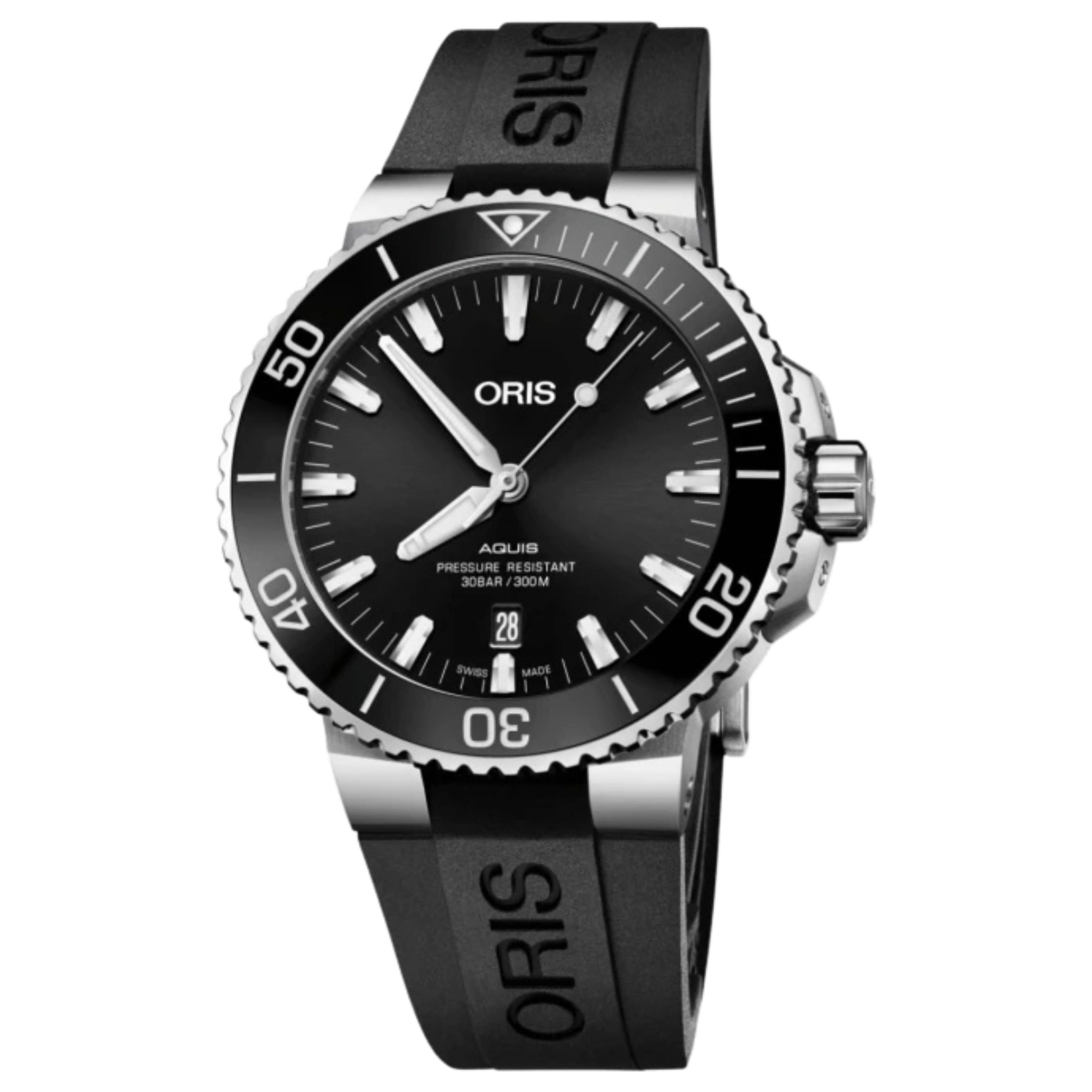 Oris Aquis Date automatic black dial black rubber strap 43.5 mm