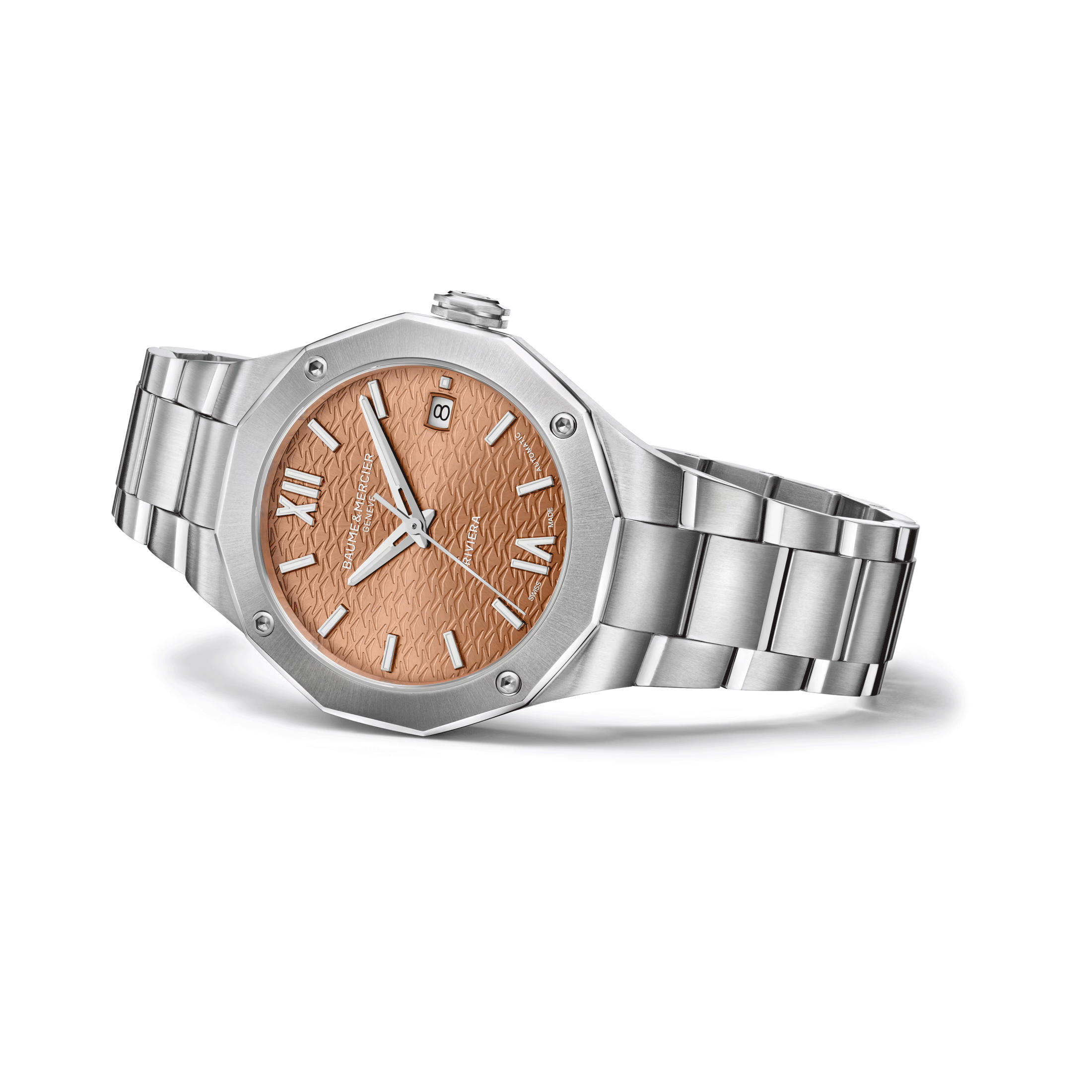Baume et Mercier Riviera automatic watch terracotta dial steel bracelet 36 mm 10764