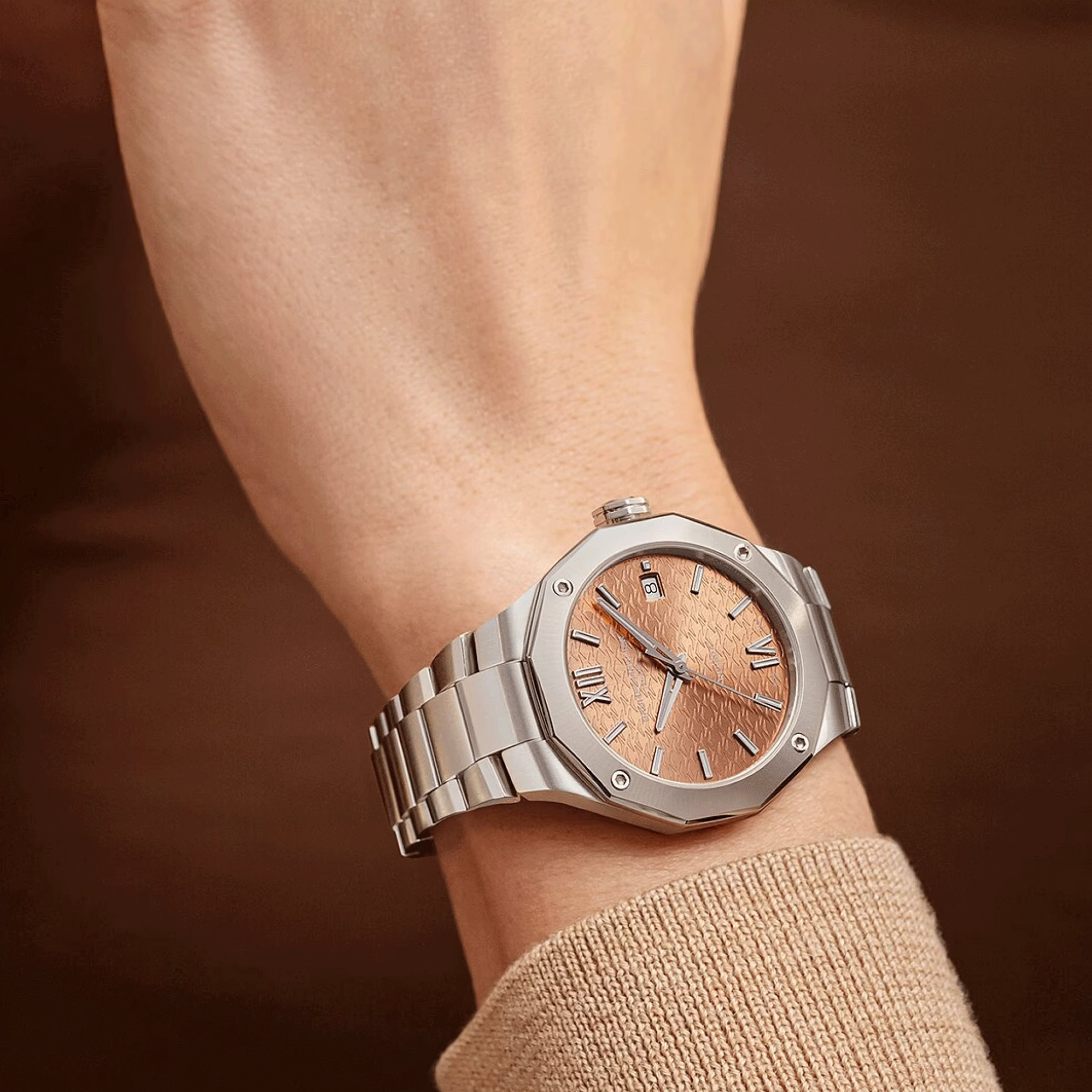 Montre Baume et Mercier Riviera automatique cadran terracotta bracelet acier 36 mm 10764