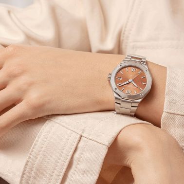 Baume et Mercier Riviera automatic watch terracotta dial steel bracelet 36 mm 10764