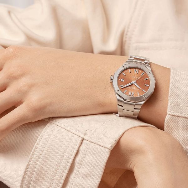 Baume et Mercier Riviera automatic watch terracotta dial steel bracelet 36 mm 10764