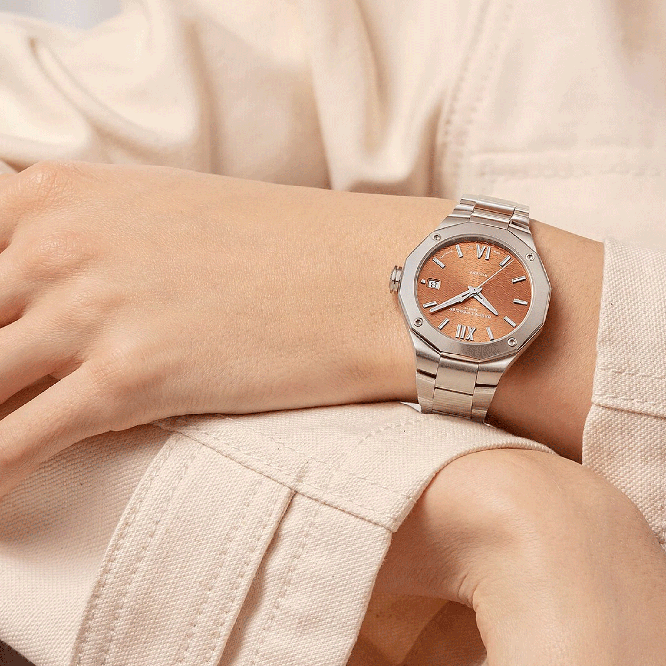 Montre Baume et Mercier Riviera automatique cadran terracotta bracelet acier 36 mm 10764